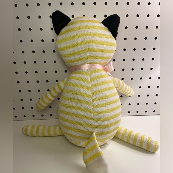 Parkway Striped Yellow and White Knit Fox Plush Stuffed Toy Pink Heart Bow 15" - Picture 9 of 16